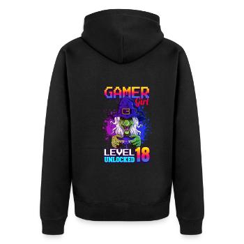 gamer girl 18. Geburtstag Zocken Videospiele - Unisex Premium Bio Zip Hoodie - Schwarz - Hinten - Nico (187cm)