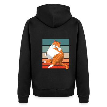 Retro-Meme Der Chonk-Katze Vintage Katzen - Unisex Premium Bio Zip Hoodie - Schwarz - Hinten - Nico (187cm)