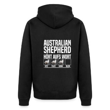 Australian Shepherd Hört aufs wort - Unisex Premium Bio Zip Hoodie - Schwarz - Hinten - Nico (187cm)