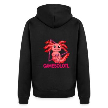 Gamesolotl Video Gamer Kawaii Anime Axolotl - Unisex Premium Bio Zip Hoodie - Schwarz - Hinten - Nico (187cm)