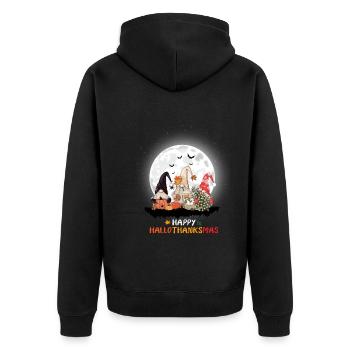 happy hallothanksmas Halloween Weihnachten - Unisex Premium Bio Zip Hoodie - Schwarz - Hinten - Nico (187cm)