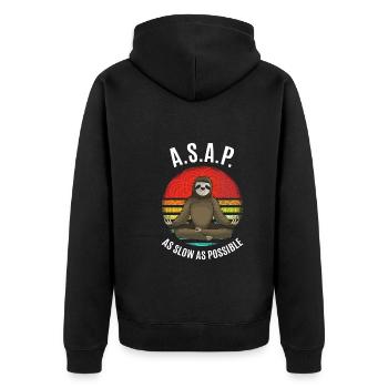 A.S.A.P. As Slow As Possible Faultier Yoga - Unisex Premium Bio Zip Hoodie - Schwarz - Hinten - Nico (187cm)