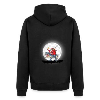 weihnachtsmann reitet auf dinosaurier - Unisex Premium Bio Zip Hoodie - Schwarz - Hinten - Nico (187cm)