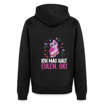 ich mag halt eulen Mädchen Eule - Unisex Premium Bio Zip Hoodie - Schwarz - Hinten - Nico (187cm)