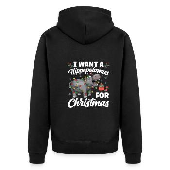 Nilpferd Weihnachten hippopotamus Geschenk - Unisex Premium Bio Zip Hoodie - Schwarz - Hinten - Nico (187cm)