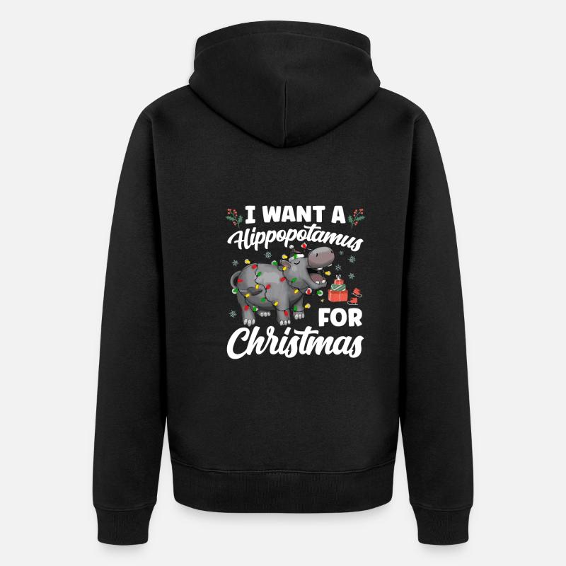 Hippopotame de Noël hippopotame cadeau - Veste à capuche bio Premium Unisexe - noir