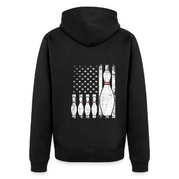 Bowling US Flagge Bowling-Spieler - Unisex Premium Bio Zip Hoodie - Schwarz - Hinten - Nico (187cm)
