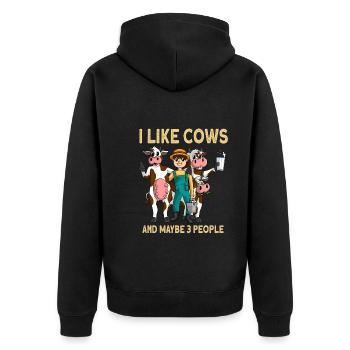 Ich Mag Kühe Und Vielleicht 3 Leute - Kuhbauer - Unisex Premium Bio Zip Hoodie - Schwarz - Hinten - Nico (187cm)