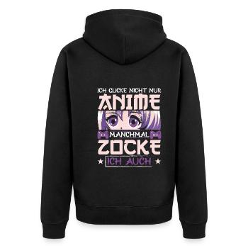 anime Kawaii zocken Gamer Otaku Manga - Unisex Premium Bio Zip Hoodie - Schwarz - Hinten - Nico (187cm)
