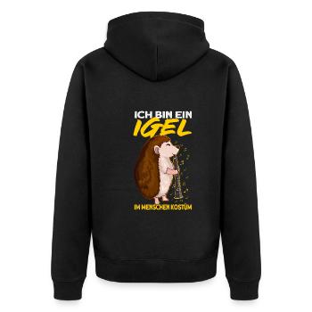 Ich bin ein Igel Menschen Kostüm - Unisex Premium Bio Zip Hoodie - Schwarz - Hinten - Nico (187cm)