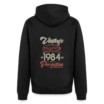 1984 Jahrgang Geburtstag Jahrgang 1984 - Unisex Premium Bio Zip Hoodie - Schwarz - Hinten - Nico (187cm)