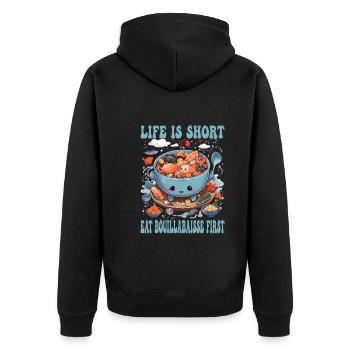 Französisches Essen - Unisex Premium Bio Zip Hoodie - Schwarz - Hinten - Nico (187cm)
