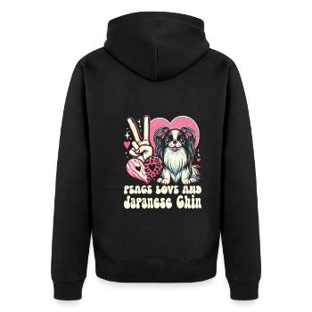 Japan Chin - Unisex Premium Organic Zip Hoodie - black - Back - Nico (187cm)