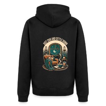 Chai - Unisex Premium Organic Zip Hoodie - black - Back - Nico (187cm)