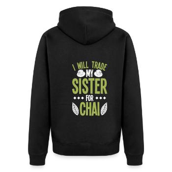 Chai - Unisex Premium Organic Zip Hoodie - black - Back - Nico (187cm)