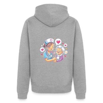 Altenpflegerin - Unisex Premium Bio Zip Hoodie - Grau meliert - Hinten - Nico (187cm)