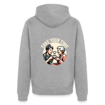 Altenpflegerin - Unisex Premium Bio Zip Hoodie - Grau meliert - Hinten - Nico (187cm)