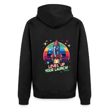 Rocket - Unisex Premium Organic Zip Hoodie - black - Back - Nico (187cm)