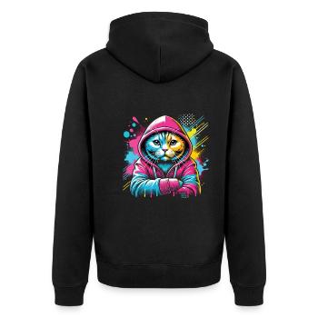 Katze - Unisex Premium Bio Zip Hoodie - Schwarz - Hinten - Nico (187cm)