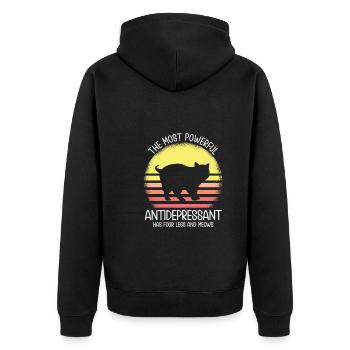 Katze - Unisex Premium Bio Zip Hoodie - Schwarz - Hinten - Nico (187cm)