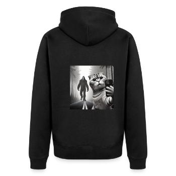 Katze - Unisex Premium Bio Zip Hoodie - Schwarz - Hinten - Nico (187cm)
