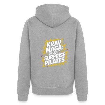 Krav Maga - Veste à capuche bio Premium Unisexe - gris chiné - Dos - Nico (187cm)