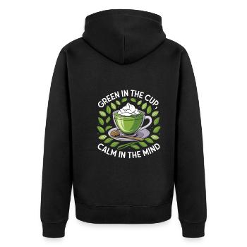 Matcha - Unisex Premium Organic Zip Hoodie - black - Back - Nico (187cm)
