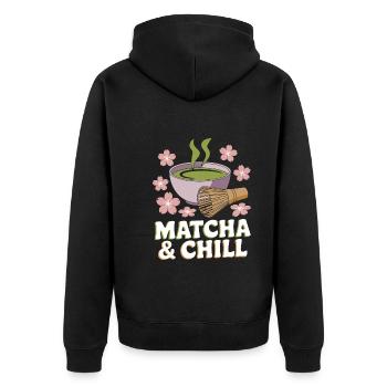 Matcha - Unisex Premium Bio Zip Hoodie - Schwarz - Hinten - Nico (187cm)