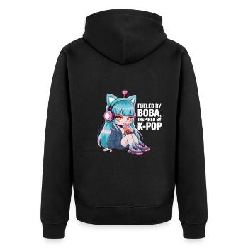 K pop und bubble Tea - Unisex Premium Bio Zip Hoodie - Schwarz - Hinten - Nico (187cm)