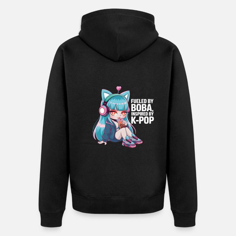K pop and bubble tea - Unisex Premium Organic Zip Hoodie - black