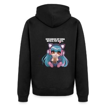 K pop und bubble Tea - Unisex Premium Bio Zip Hoodie - Schwarz - Hinten - Nico (187cm)