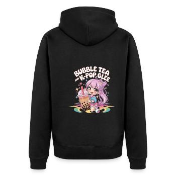 K pop und bubble Tea - Unisex Premium Bio Zip Hoodie - Schwarz - Hinten - Nico (187cm)