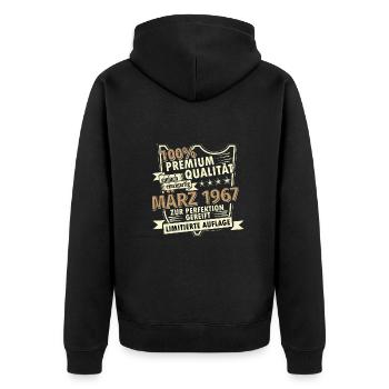 56. Geburtstag März Jahrgang 1967 Geschenkidee - Unisex Premium Bio Zip Hoodie - Schwarz - Hinten - Nico (187cm)