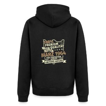 59. Geburtstag März Jahrgang 1964 Geschenkidee - Unisex Premium Bio Zip Hoodie - Schwarz - Hinten - Nico (187cm)