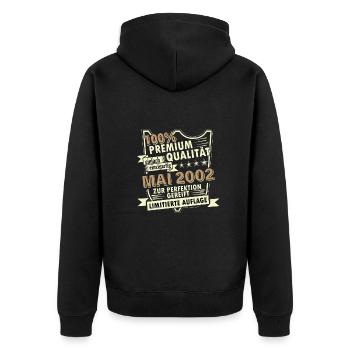 21. Geburtstag Mai Jahrgang 2002 Geschenkidee - Unisex Premium Bio Zip Hoodie - Schwarz - Hinten - Nico (187cm)