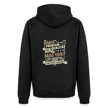 26. Geburtstag Mai Jahrgang 1997 Geschenkidee - Unisex Premium Bio Zip Hoodie - Schwarz - Hinten - Nico (187cm)