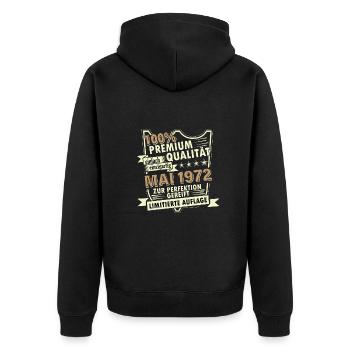 51. Geburtstag Mai Jahrgang 1972 Geschenkidee - Unisex Premium Bio Zip Hoodie - Schwarz - Hinten - Nico (187cm)