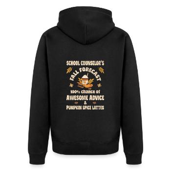 School counselor, advice & Pumpkin spice lattes - Unisex Premium Bio Zip Hoodie - Schwarz - Hinten - Nico (187cm)