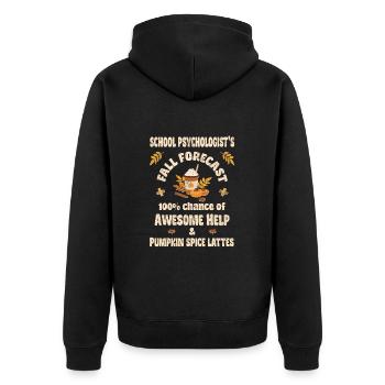 School psychologist, help & Pumpkin spice lattes - Unisex Premium Bio Zip Hoodie - Schwarz - Hinten - Nico (187cm)