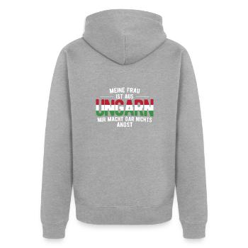 Ungarn Ungarische Flagge - Unisex Premium Bio Zip Hoodie - Grau meliert - Hinten - Nico (187cm)