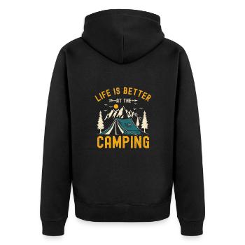 Life is Better at The Camping - Unisex Premium Organic Zip Hoodie - black - Back - Nico (187cm)