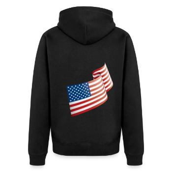 Flagge der USA im Wind - Unisex Premium Bio Zip Hoodie - Schwarz - Hinten - Nico (187cm)