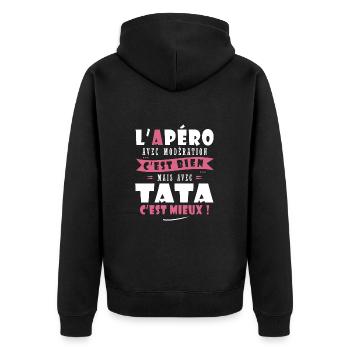 Tata Cadeau Humour cadeau tatie soeur tata - Veste à capuche bio Premium Unisexe - noir - Dos - Nico (187cm)