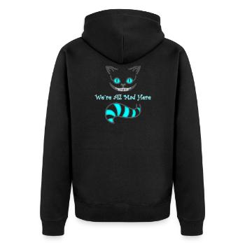 We're all mad here - cat - Unisex Premium Organic Zip Hoodie - black - Back - Nico (187cm)