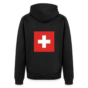 Schweiz Flagge Heimat Urlaub Geschenk - Unisex Premium Bio Zip Hoodie - Schwarz - Hinten - Nico (187cm)