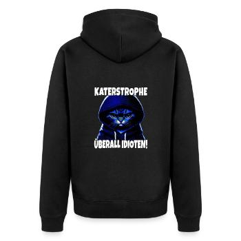Katze Katastrophe Katerstrophe Lustig Spruch - Unisex Premium Bio Zip Hoodie - Schwarz - Hinten - Nico (187cm)