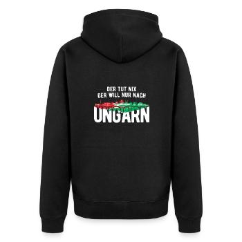Der Will Nur Nach Ungarn Ungarische Flagge Ungarn - Unisex Premium Bio Zip Hoodie - Schwarz - Hinten - Nico (187cm)