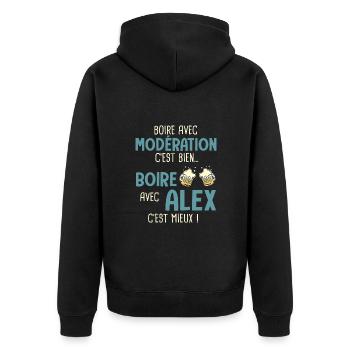 alexandre modération boire avec alex c'est mieux - Veste à capuche bio Premium Unisexe - noir - Dos - Nico (187cm)