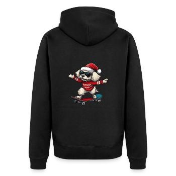 Pudel Hund Weihnachten Skateboard - Unisex Premium Bio Zip Hoodie - Schwarz - Hinten - Nico (187cm)
