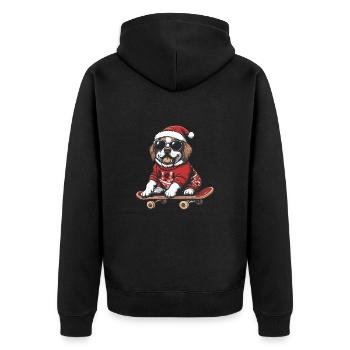 Saint Bernard Hund Weihnachten Skateboard - Unisex Premium Bio Zip Hoodie - Schwarz - Hinten - Nico (187cm)